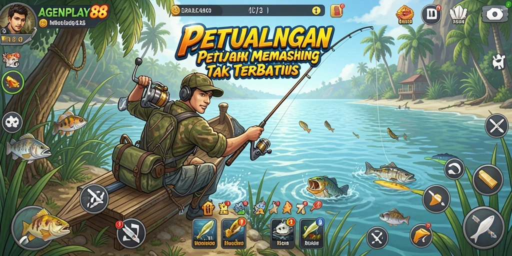 Tampilan utama AGENPLAY88 menunjukkan petualangan memancing yang seru dan menantang.