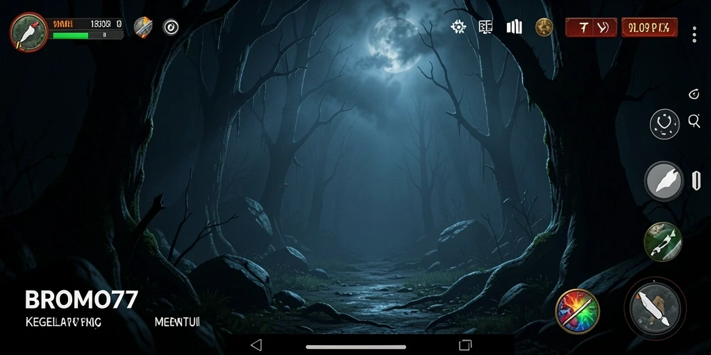 Tampilan gameplay mencekam BROMO77 dengan suasana horor yang mencekam.