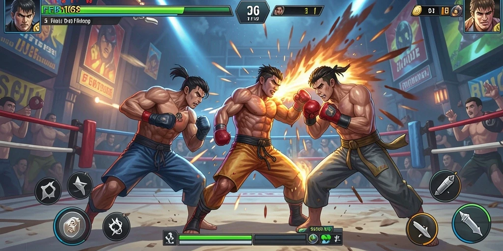 Tampilan gameplay FB168 dengan pertarungan yang intens.