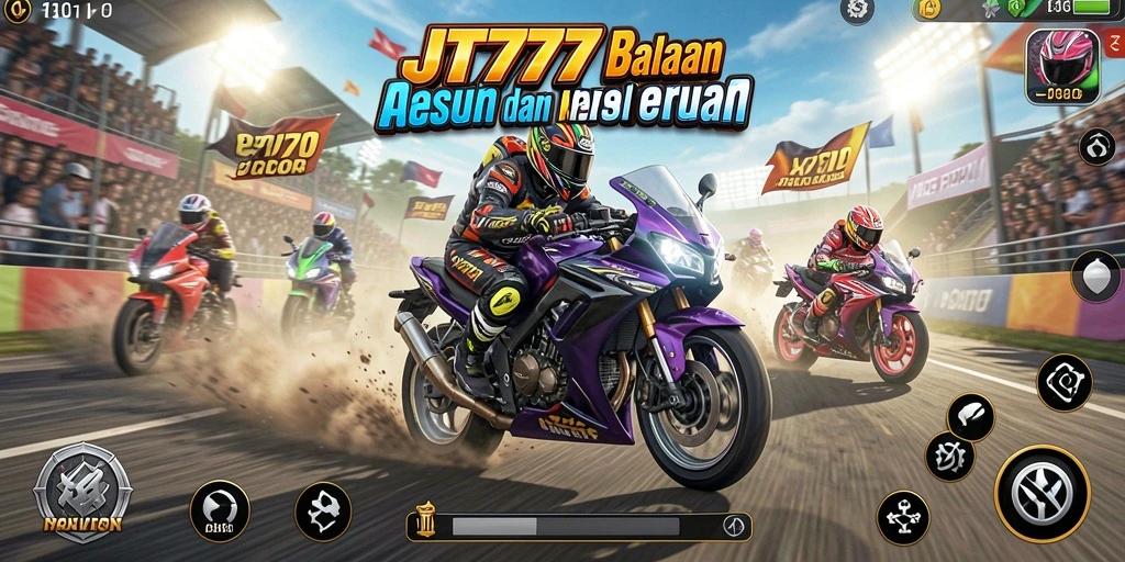 Tampilan gameplay seru dari JT777 dengan motor cepat.