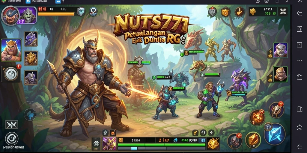 Screenshot NUTS777 menampilkan pertarungan seru dalam dunia RPG.
